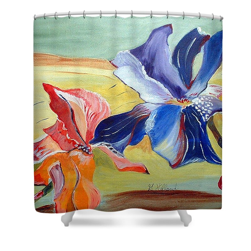 Iris Shower Curtain featuring the painting Irises in the wind by Genevieve Holland