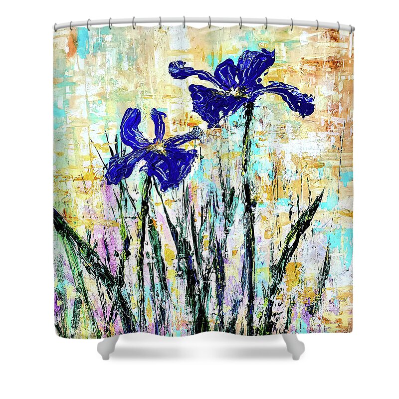 Iris Garden Shower Curtain featuring the painting Iris Conversation by Zan Savage