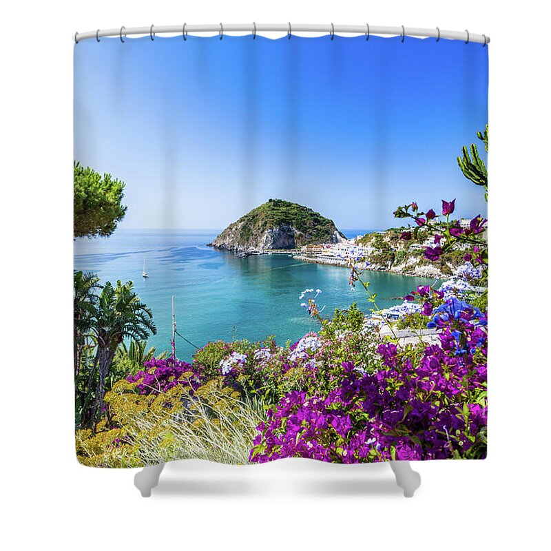 Italy Shower Curtain featuring the photograph Ischia and Bougainvillea glabra by Vivida Photo PC