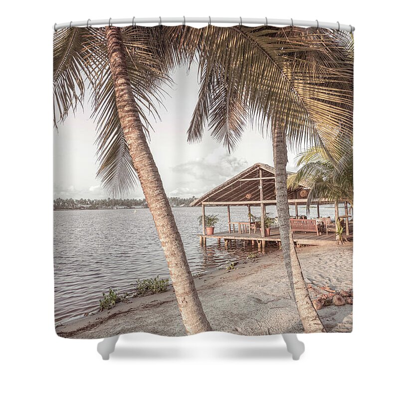 African Shower Curtain featuring the photograph Island Beachhouse Dock by Debra and Dave Vanderlaan