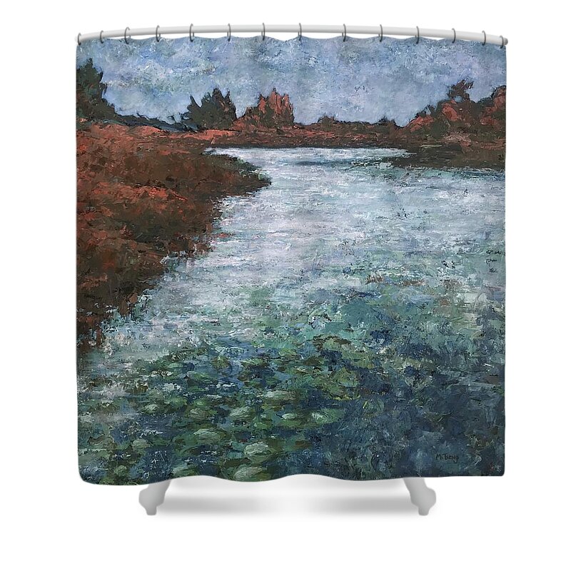 Lake Shower Curtain featuring the painting Island Lake Conservation by Milly Tseng
