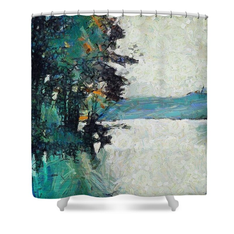 Island Shower Curtain featuring the mixed media Island on Lake Arthur by Christopher Reed