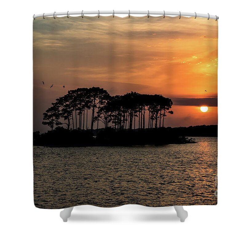 Island Shower Curtain featuring the photograph Island Orange Sunset by Beachtown Views