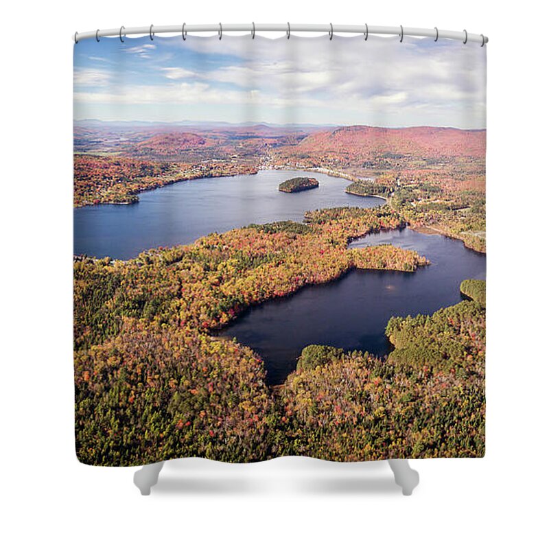 Aerial Shower Curtain featuring the photograph Island Pond Vermont - October 2016 by John Rowe