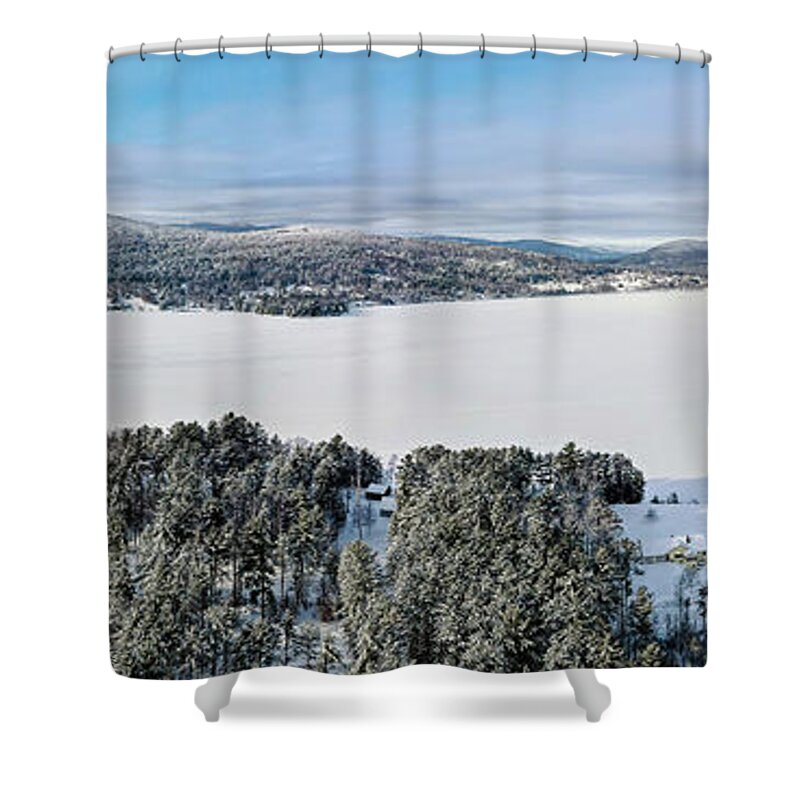 Brighton Shower Curtain featuring the photograph Island Pond Vermont Winter Panorama by John Rowe
