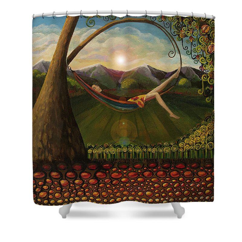 Pop Surrealism Shower Curtain featuring the painting It Feels Like Summer by Mindy Huntress