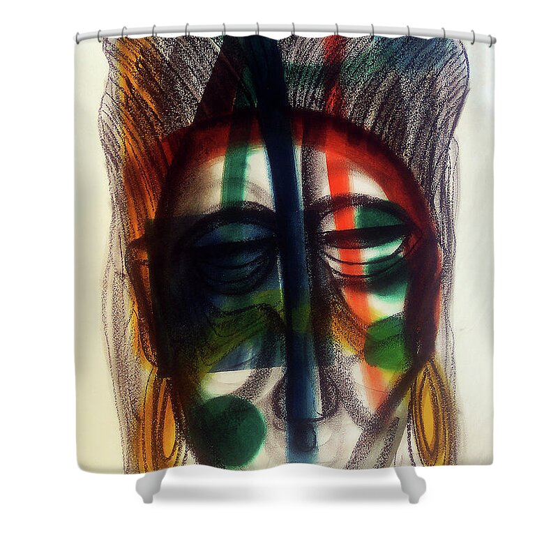 African Shower Curtain featuring the painting It's Me I Am by Winston Saoli 1950-1995