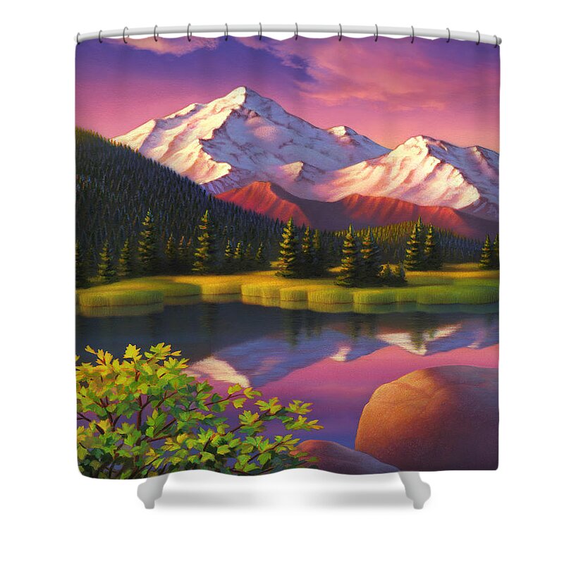 Mountain Scene Shower Curtain featuring the painting Ivory Mountain by Robin Moline