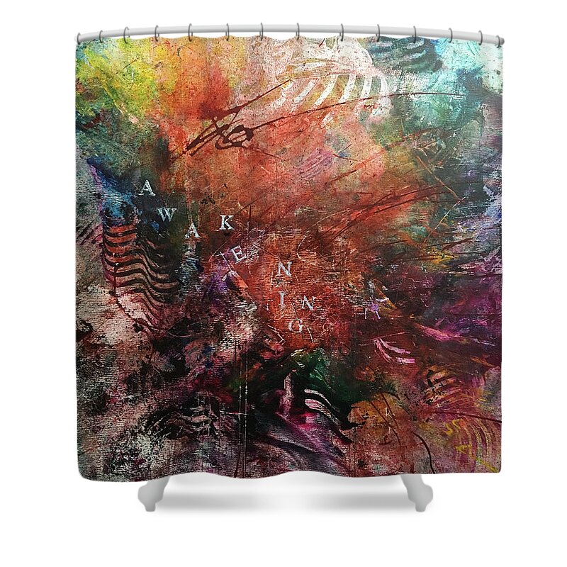 Abstract Art Shower Curtain featuring the painting Jackal Magic Dreams by Rodney Frederickson