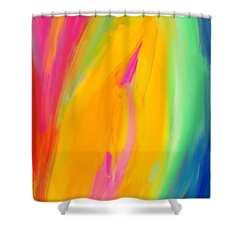 Abstract Shower Curtain featuring the digital art Jackfruit Love - Modern Colorful Abstract Digital Art by Sambel Pedes