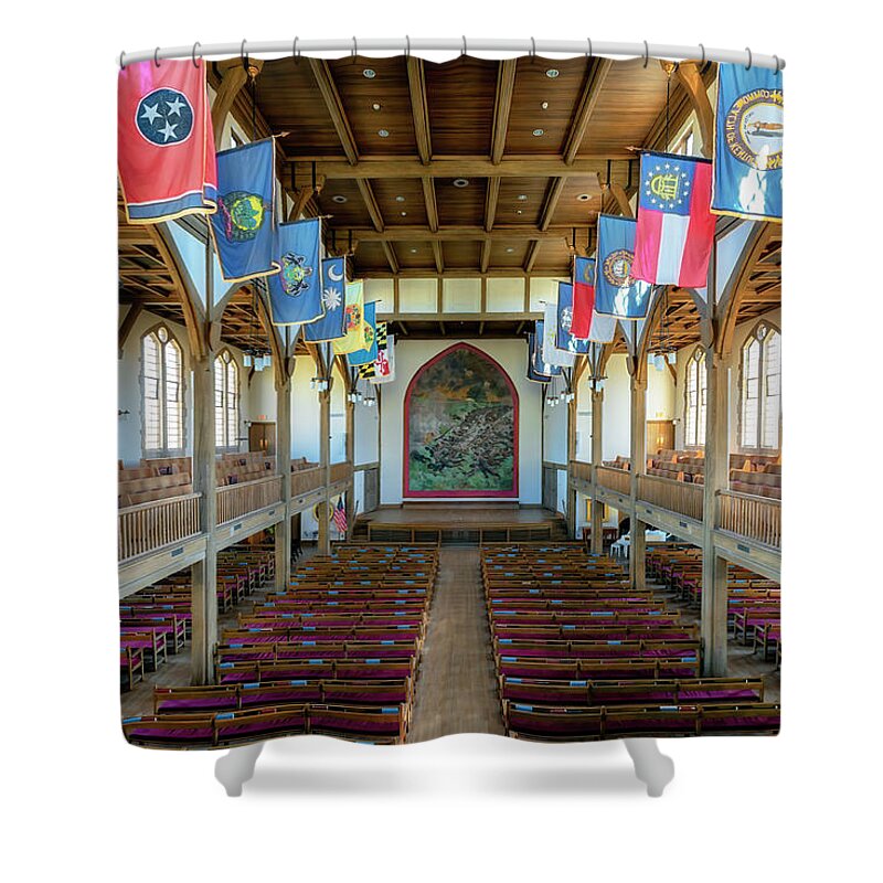 Virginia Military Institute Shower Curtain featuring the photograph Jackson Memorial Hall - Virginia Military Institute by Susan Rissi Tregoning