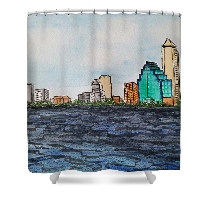 City Skyline Shower Curtain featuring the painting Jacksonville Skyline by Monica Habib