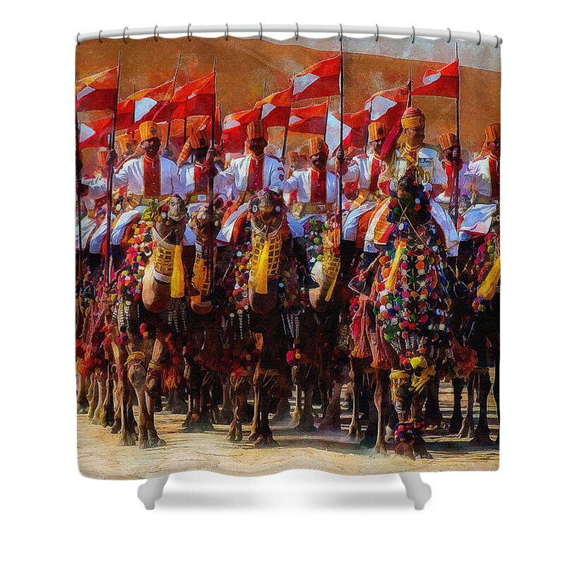 Jaisalmer Desert Festival Shower Curtain featuring the digital art Jaisalmer Desert Festival by Jerzy Czyz