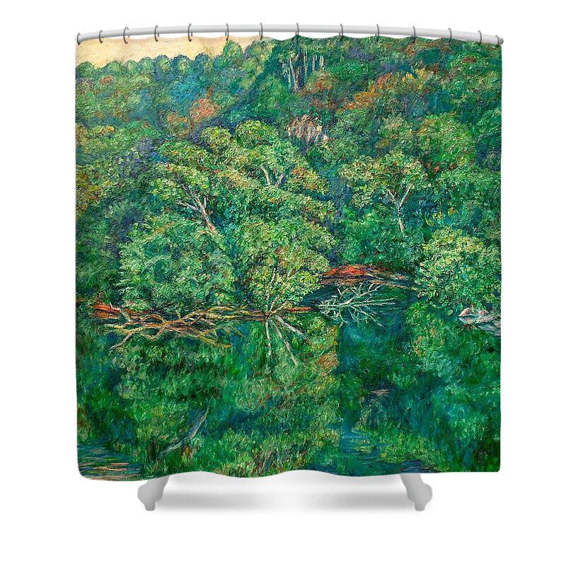 Landscape Shower Curtain featuring the painting James River Moment by Kendall Kessler