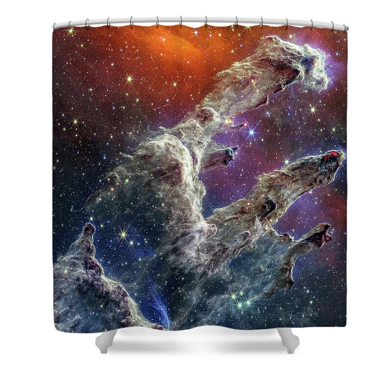M16 Shower Curtain featuring the photograph James Webb Pillars of Creation by Sebastian Musial