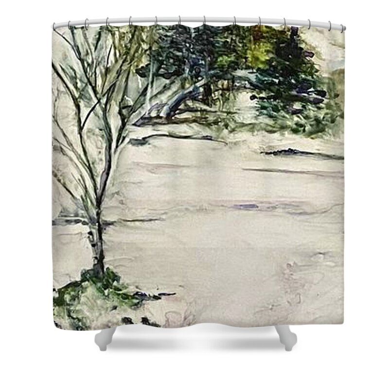 Watercolor Shower Curtain featuring the painting January Snow by Paula Pagliughi