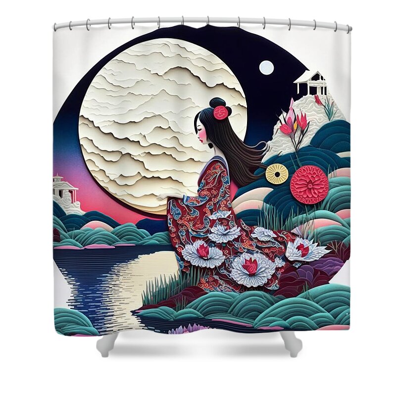 Paper Craft Shower Curtain featuring the mixed media Japan IV by Jay Schankman