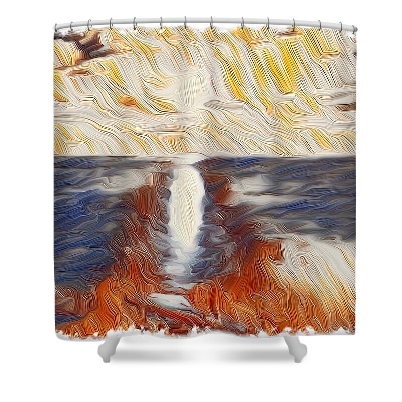  Shower Curtain featuring the mixed media Japanese Beach by Bencasso Barnesquiat