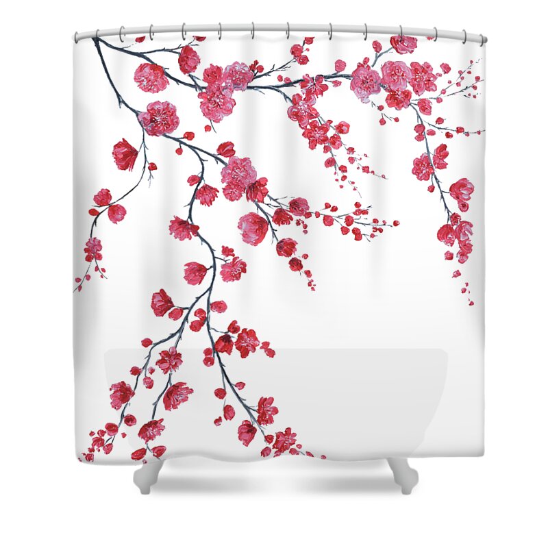 Cherry Blossom Shower Curtain featuring the painting Japanese cherry blossom branch by Jan Matson