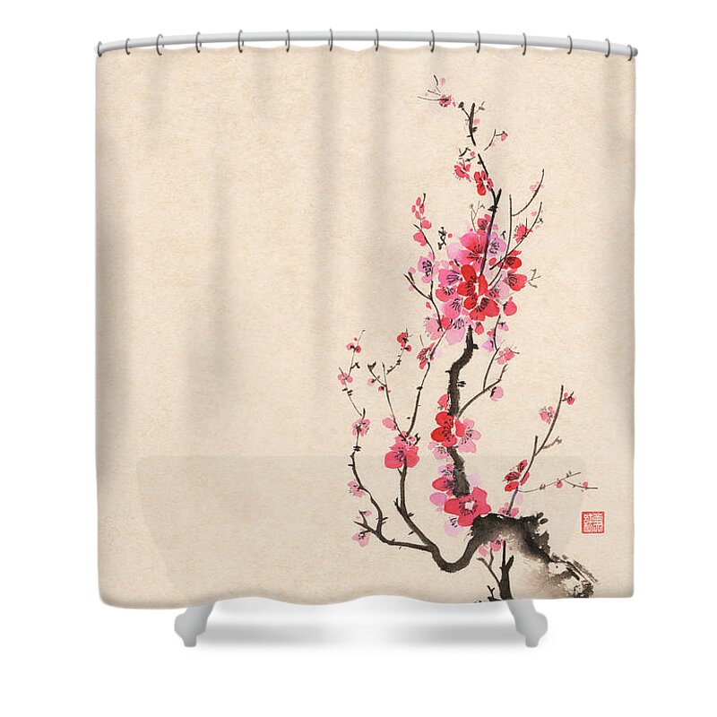 Cherry Blossoms Shower Curtain Plum Blossom Japanese Sakura Tree Branch Flowe... 