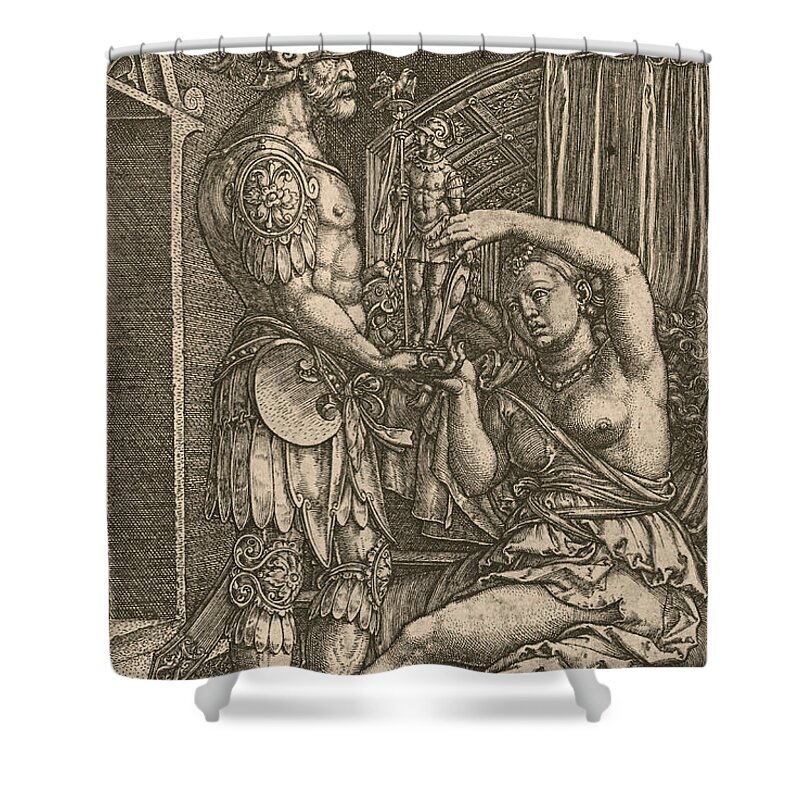 Heinrich Aldegrever Shower Curtain featuring the drawing Jason and Medea by Heinrich Aldegrever