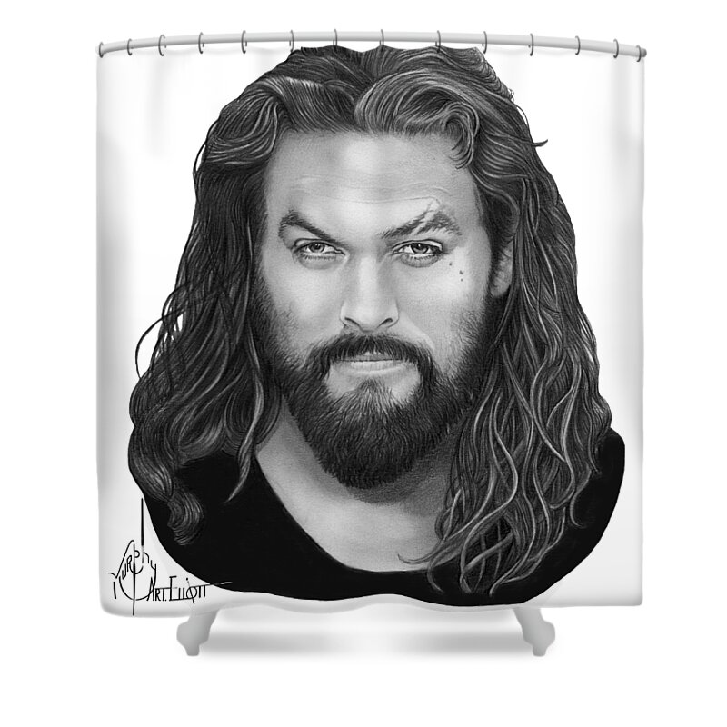 Pencil Shower Curtain featuring the drawing Jason Momoa by Murphy Elliott