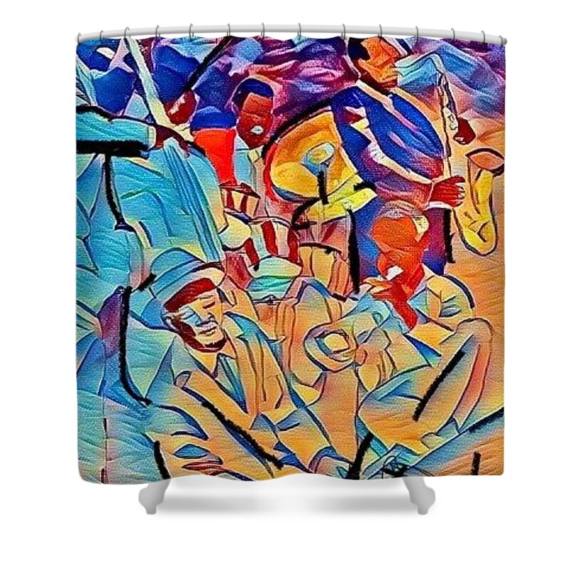  Shower Curtain featuring the painting Jazz Color by Angie ONeal