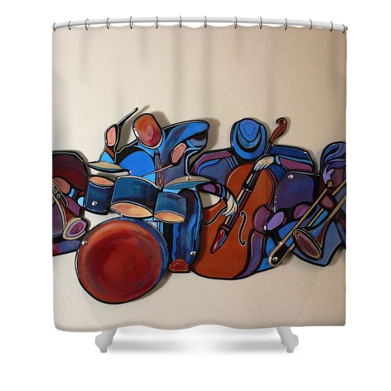 Music Shower Curtain featuring the mixed media Jazz Ensemble IV by Bill Manson
