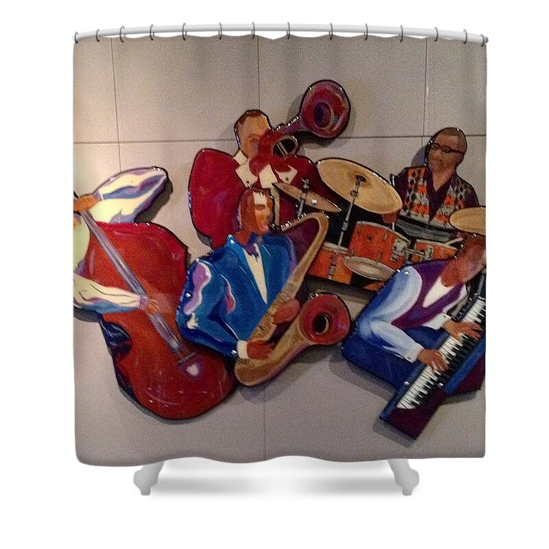 Jazz Shower Curtain featuring the painting Jazz Ensemble V-custom by Bill Manson