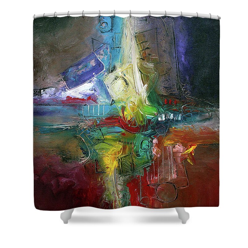 Abstract Shower Curtain featuring the painting Jazz Happy by Jim Stallings