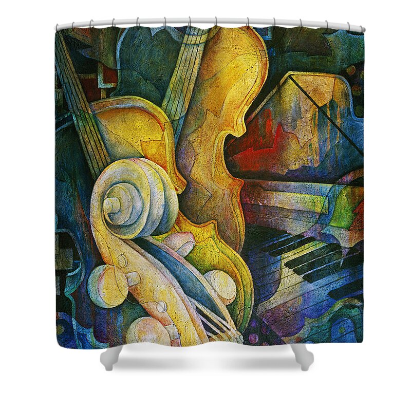 Susanne Clark Shower Curtain featuring the painting Jazzy Cello by Susanne Clark