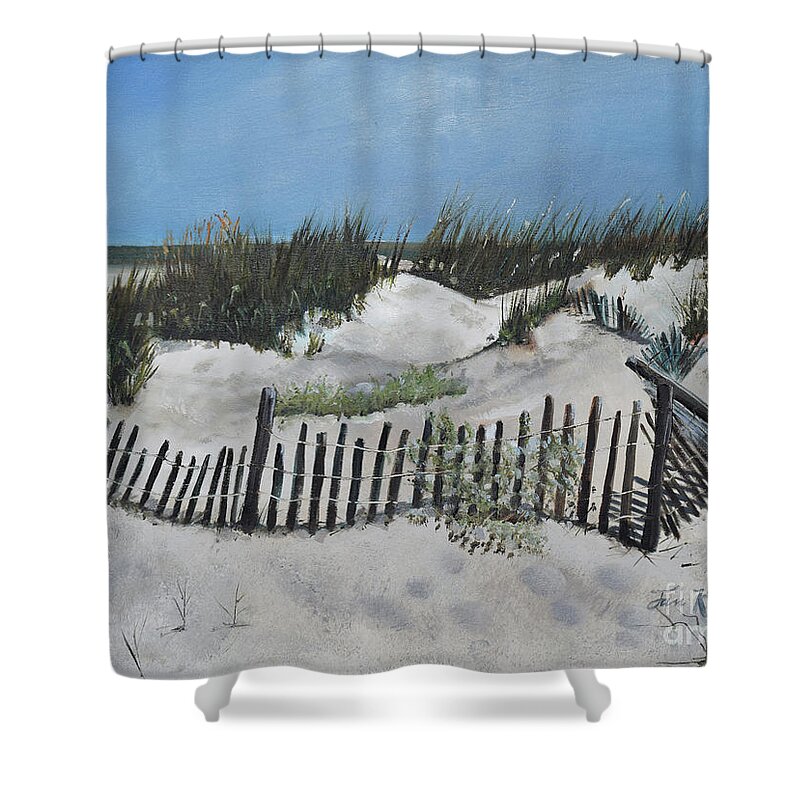  Shower Curtain featuring the painting Jeklyll Island Great Sand Dunes by Jan Dappen