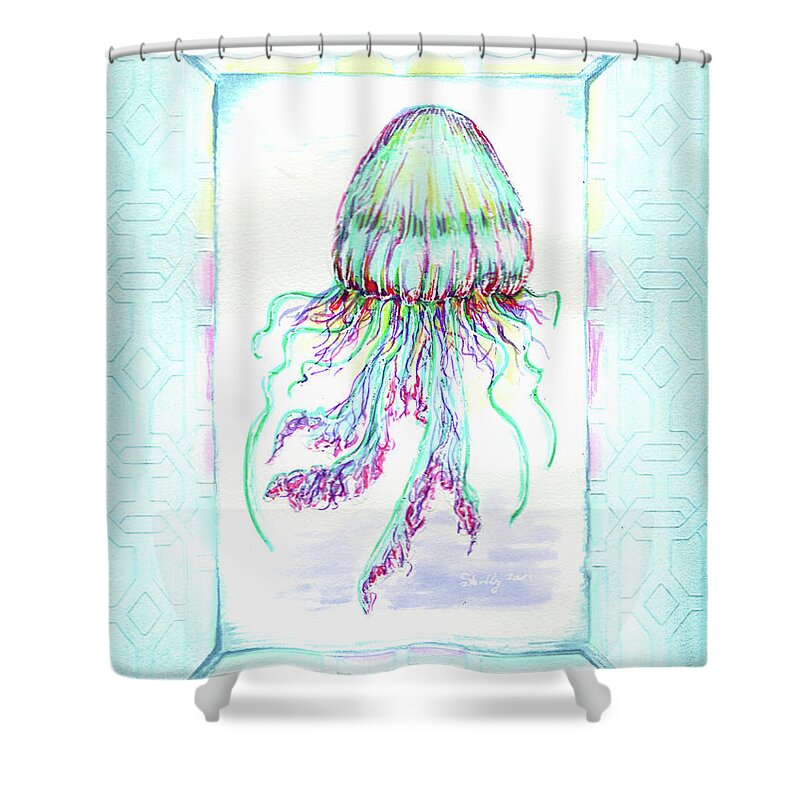 Jellyfish Shower Curtain featuring the painting Jellyfish Key West Teal by Shelly Tschupp