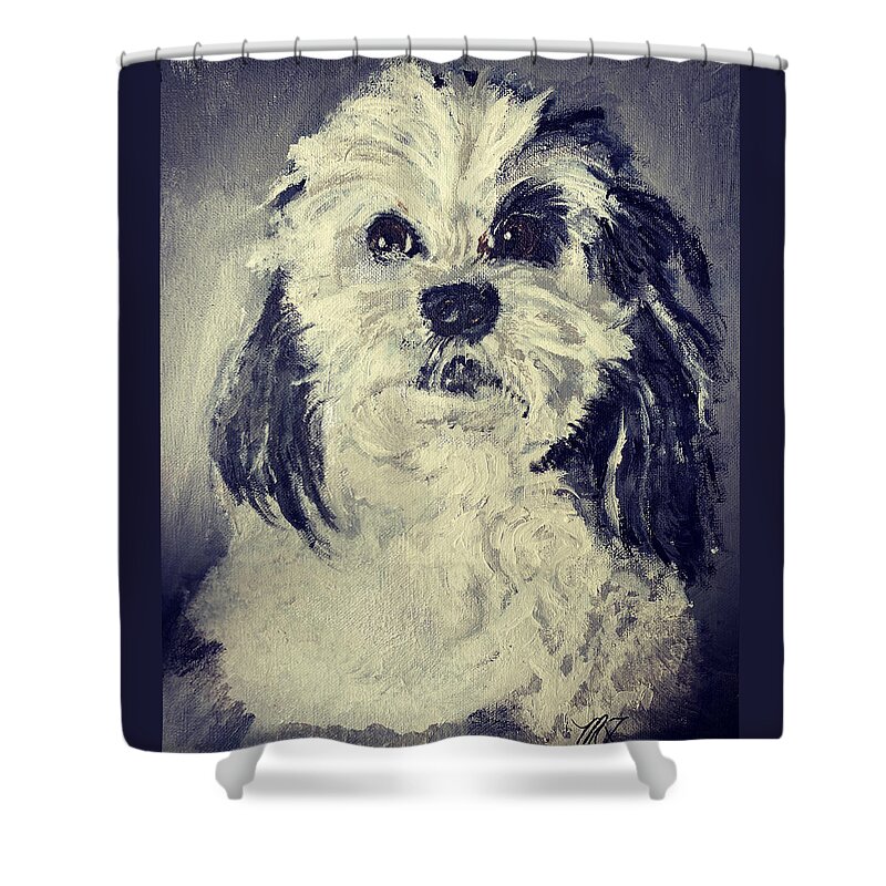 Malshi Shower Curtain featuring the painting Maltshi by Melody Fowler