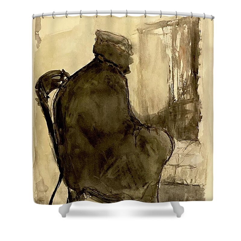 Paper Shower Curtain featuring the painting Jerusalem Elder drawing I by David Euler