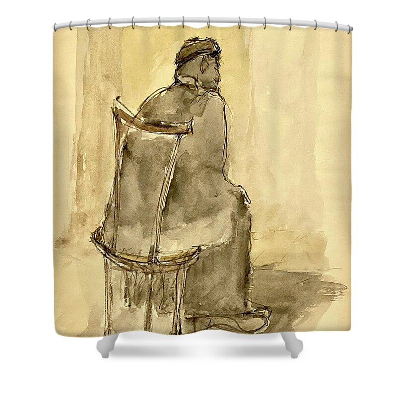 Elder Shower Curtain featuring the painting Jerusalem Elder sketch II by David Euler