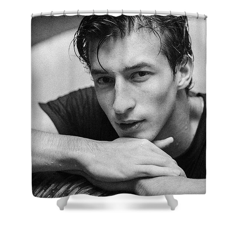 Wet Shower Curtain featuring the photograph Jesse in the hot tub by Jim Whitley
