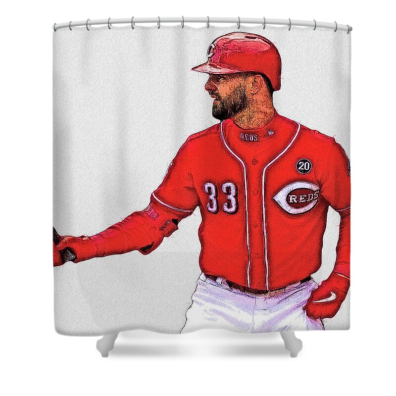 Jesse Winker - RF - Cincinnati Reds Shower Curtain by Bob Smerecki - Pixels