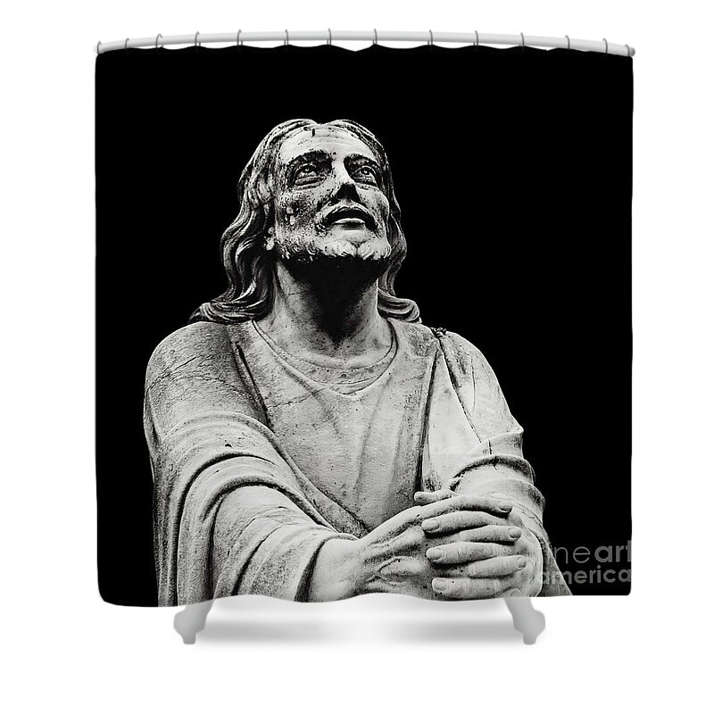 Jesus Shower Curtain featuring the photograph Jesus Christ Prayer in Black by Munir Alawi