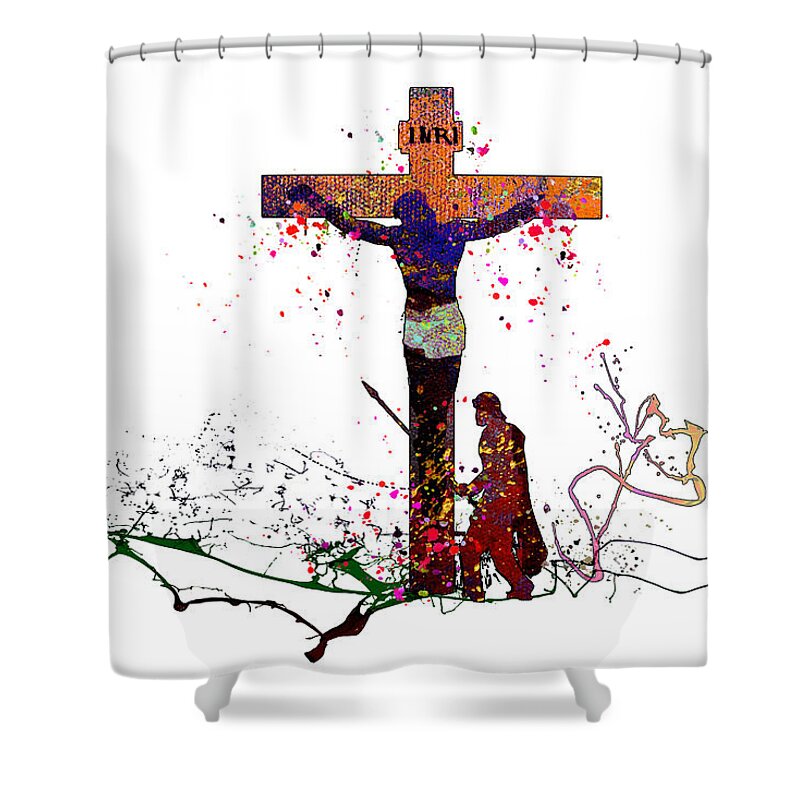 Jesus Shower Curtain featuring the painting Jesus On The Cross by Miki De Goodaboom