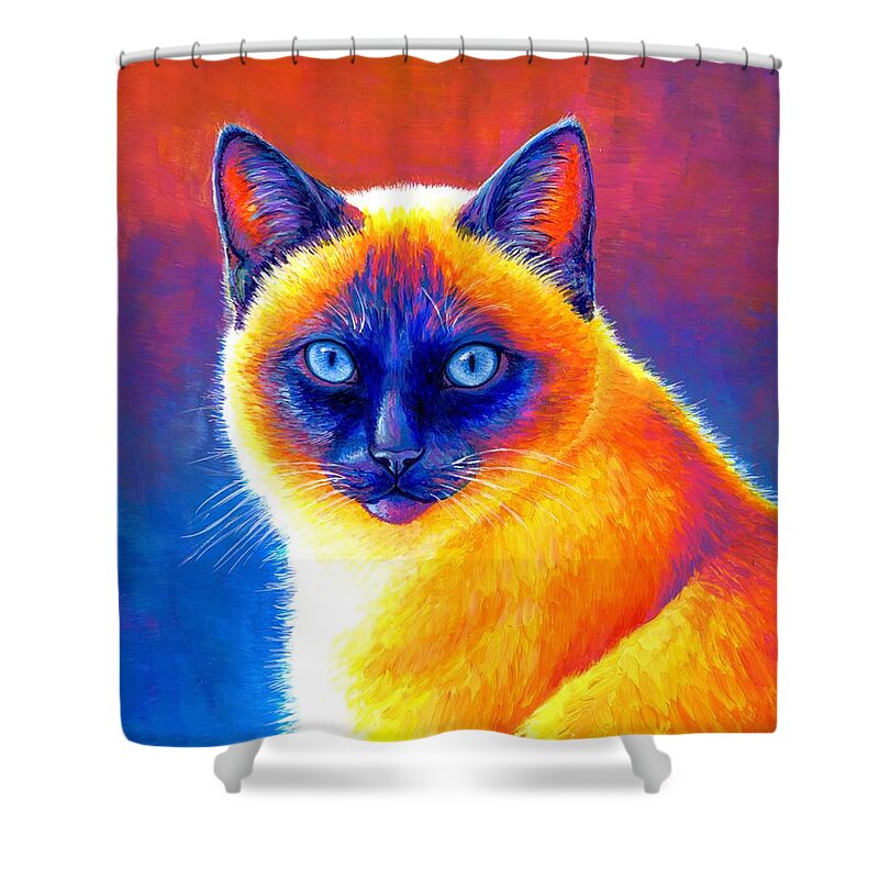 Siamese Cat Shower Curtain featuring the painting Jewel of the Orient - Colorful Siamese Cat by Rebecca Wang