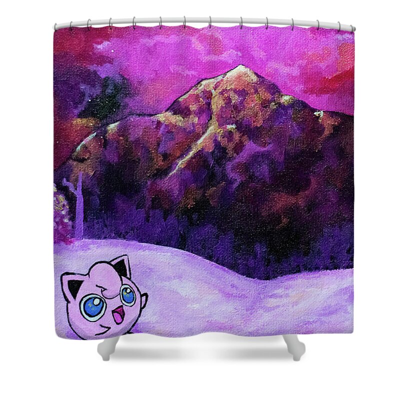 Pokémon Shower Curtain featuring the painting Jigglypuff's Fragment by Ashley Wright