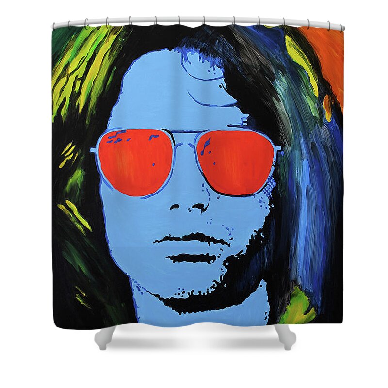 Jim Morrison Shower Curtain featuring the painting Jim Morrison - The Doors by Dan Haraga