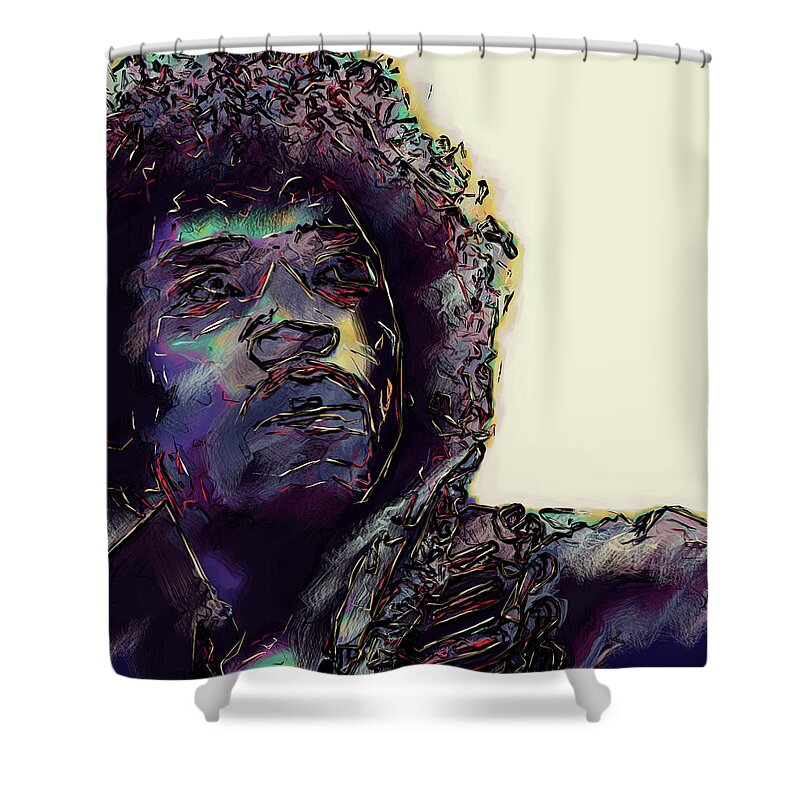 Jimi Hendrix Shower Curtain featuring the digital art Jimi Hendrix by David Lane