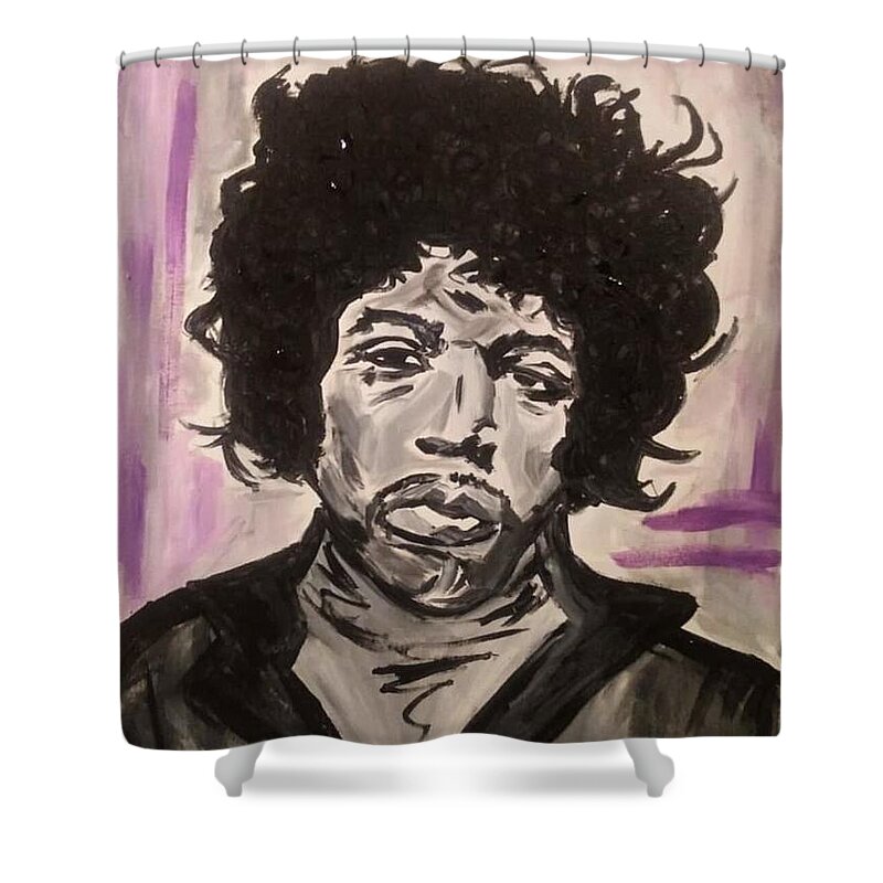 He Is A Legend Shower Curtain featuring the painting Jimi Hendrix by Shemika Bussey