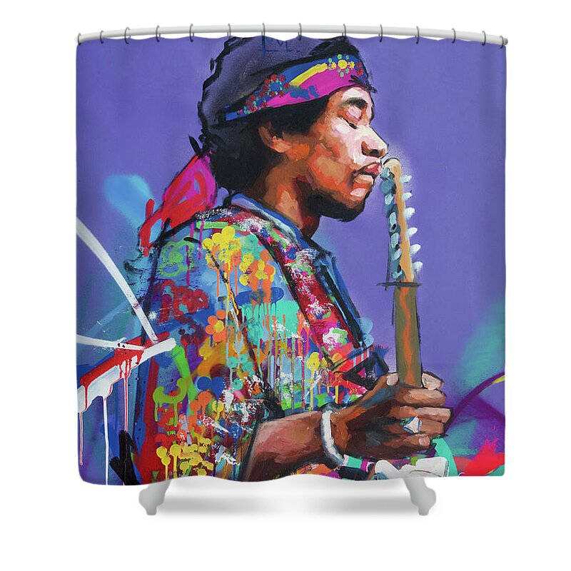 Jimi Shower Curtain featuring the painting Jimi Hendrix V by Richard Day