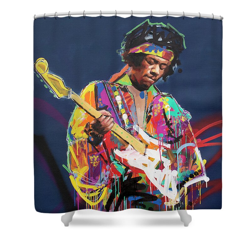 Jimi Shower Curtain featuring the painting Jimi Hendrix VI by Richard Day