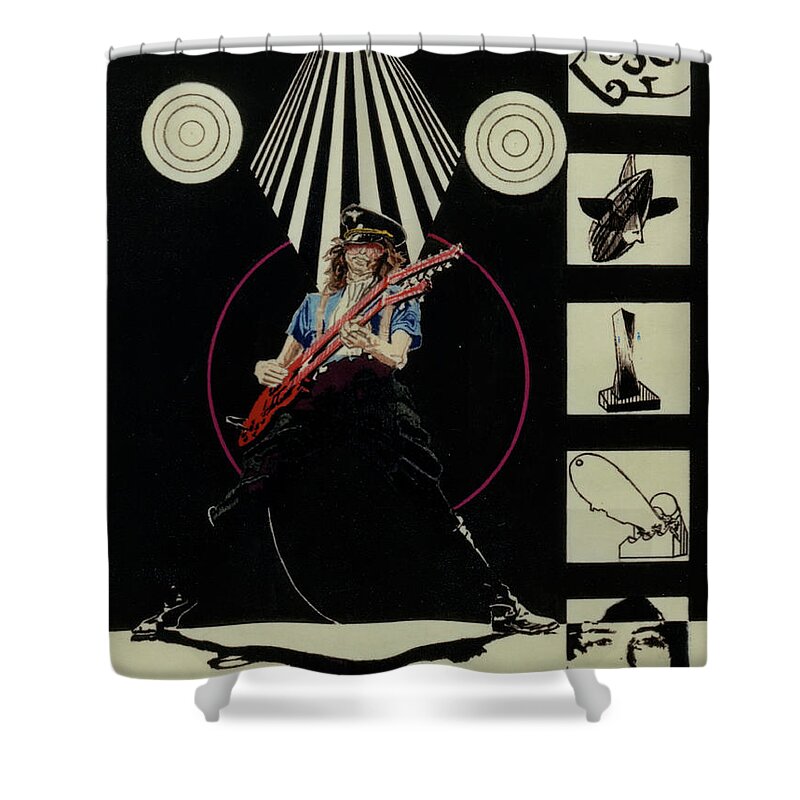 Colored Pencil Shower Curtain featuring the drawing Jimmy Page Live by Sean Connolly