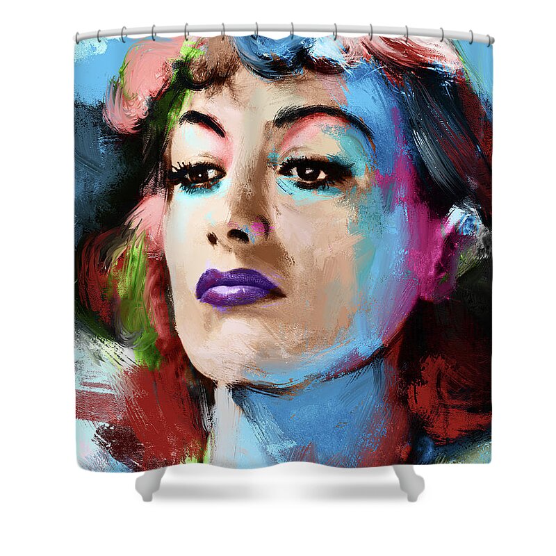 Joan Shower Curtain featuring the painting Joan Crawford portrait painting by Stars on Art