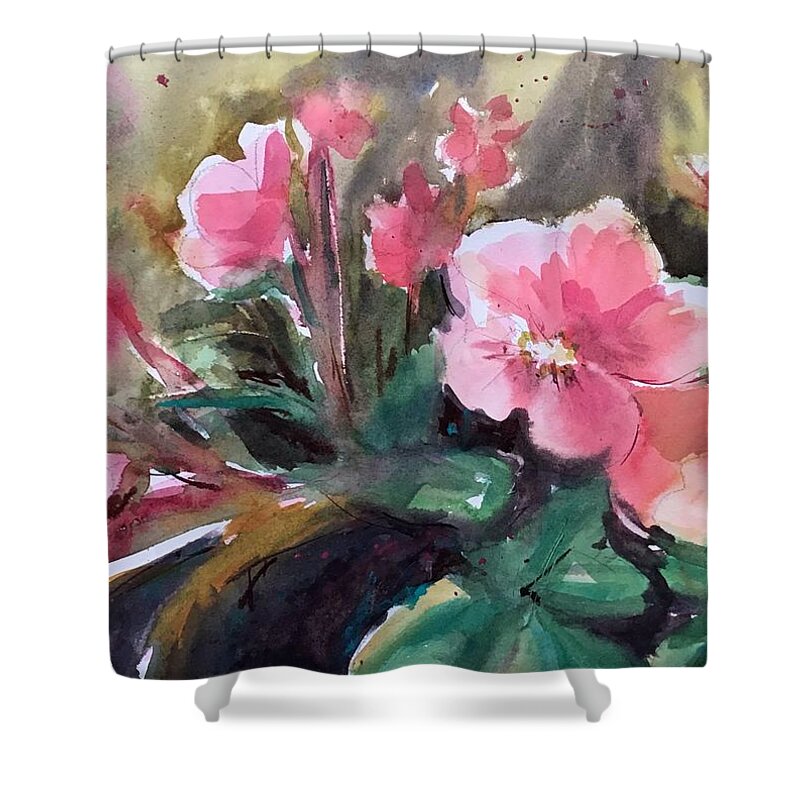 Flowers Shower Curtain featuring the painting Joannes Flowers by Judith Levins
